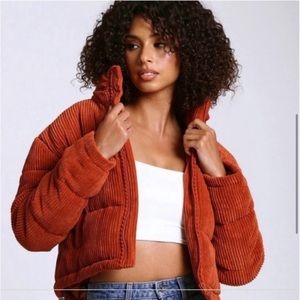 7 For All Mankind orange corduroy puffer jacket